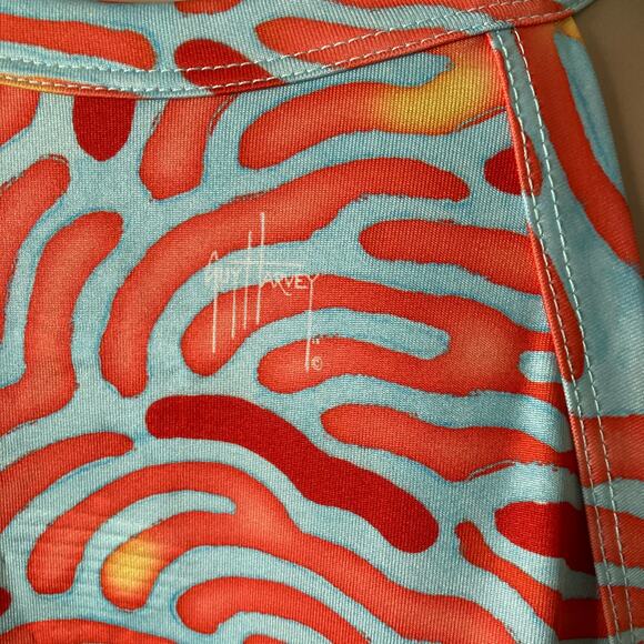 Guy Harvey Dress Womens Medium Orange Light Blue Stretch Abstract Print - Picture 9 of 10